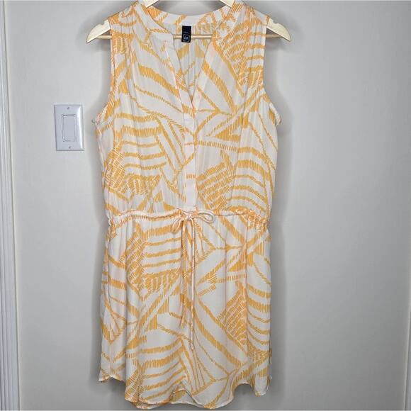 GAP Sleeveless Yellow & White Patterned Summer Dress Size L Elastic Drawstring L - Picture 1 of 9